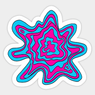 Trippy Retro Acid Splash Topographic Wavy Contour Fluid Line Art Pink and Blue Sticker